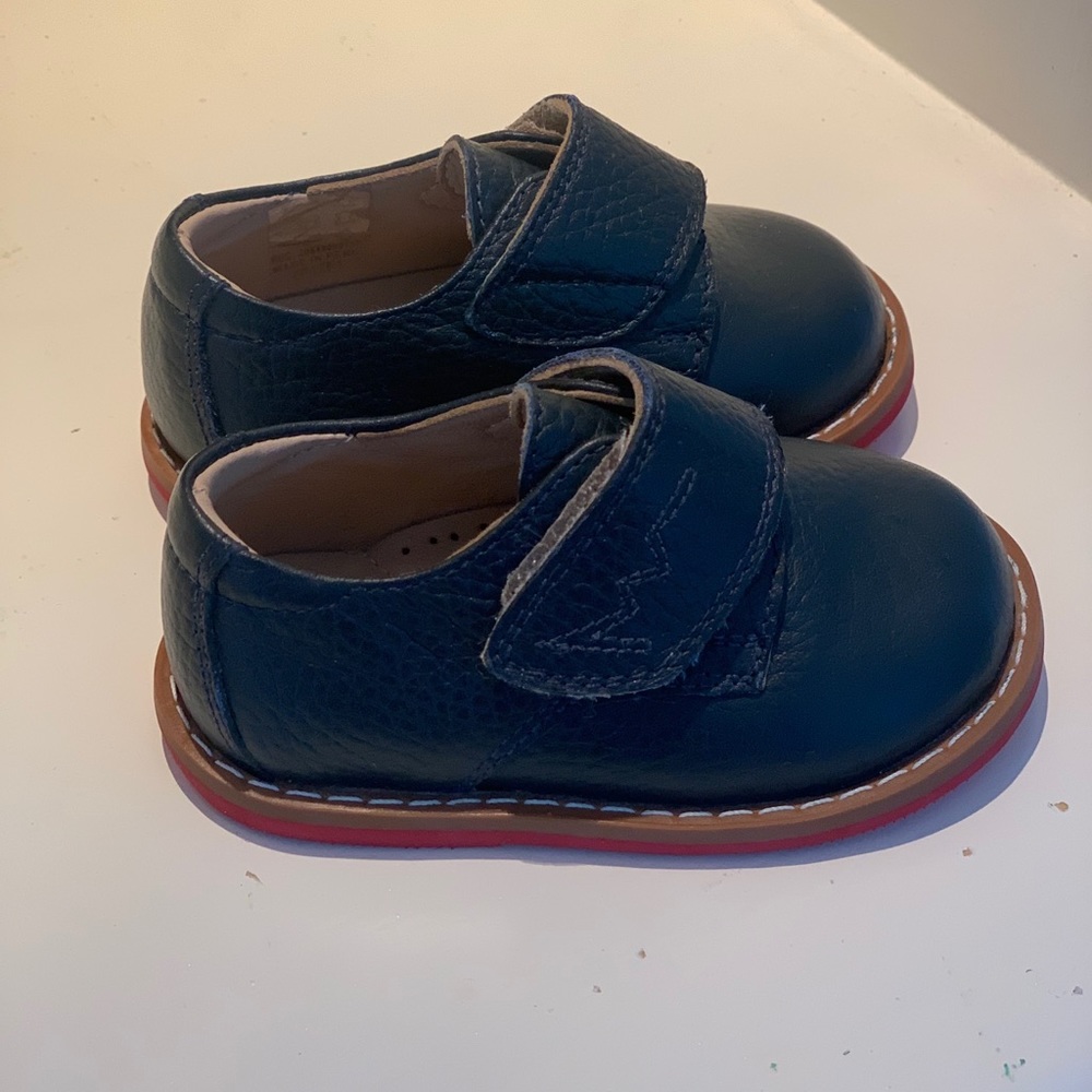 Elephantito navy leather Velcro shoes.